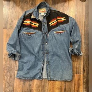 Shooter Denim & Faux Leather Pearl Snap Western Shirt
